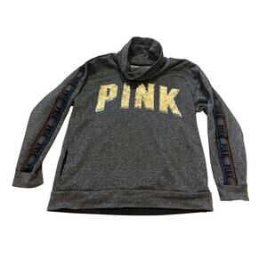 Pink Victoria's Secret Sweatshirt Women's XS Long Sleeve Funnel Neck Sequin Gray